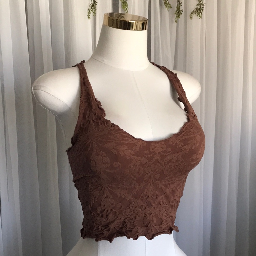 Freepeople Brown Textured Lettuce Trim Top